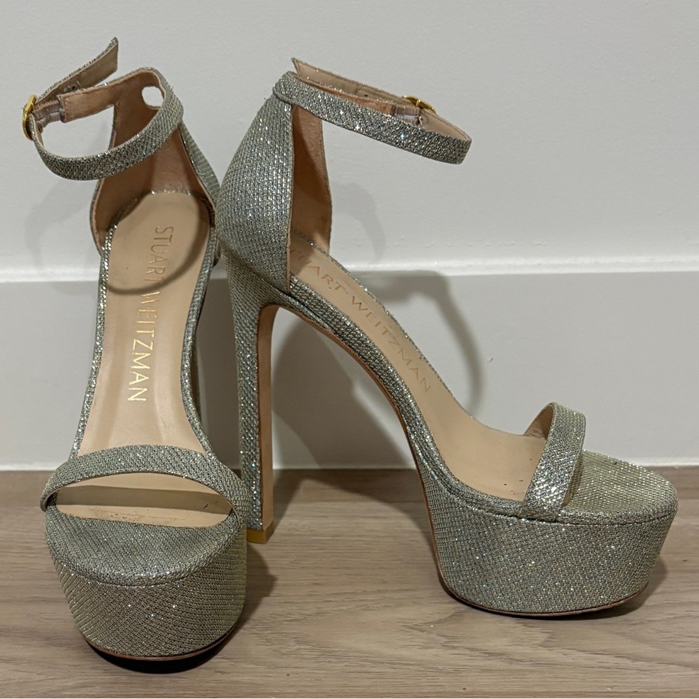 Stuart Weitzman Silver Platform Nudist Hollywood Heels